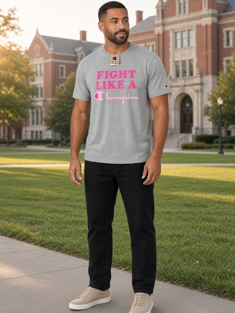 Champion Unisex Grey Fight Like A Heritage Tee Soft Campus Quad Soft Softly US L